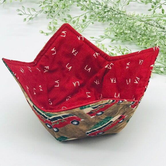 Microwave Bowl Cozy Holder, Reversible Soup Bowl Cozy, VW Bus with Tree Hippie - Picture 3 of 7